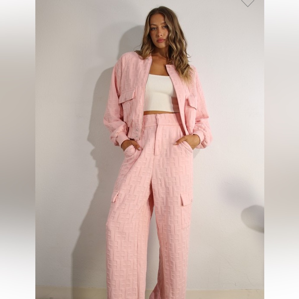 NWT “EMBOSSED BOMBER AND LONG PANT SET